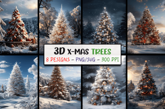 3D Christmas Tree Backgrounds SVG Graphics