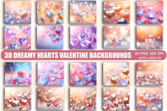 3D Dreamy Hearts Valentine Graphics & Backgrounds
