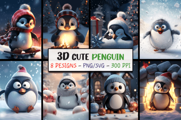 Cute 3D Christmas Backgrounds Penguin Graphics