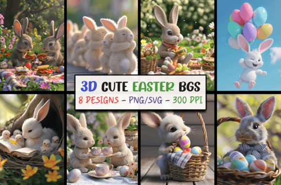 Cute 3D Easter Backgrounds SVG Bundle: Graphics & Backgrounds