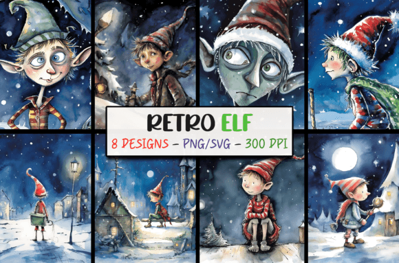 Retro Christmas Backgrounds Cute Elf Graphics