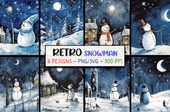 Retro Christmas Backgrounds - Snowman Graphics