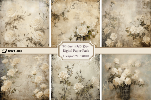 Vintage White Rose Backgrounds PNG: Premium Graphics & Backgrounds