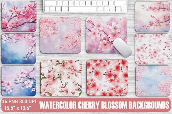 Watercolor Cherry Blossom Backgrounds Graphics