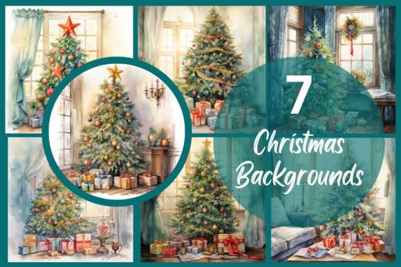 Watercolor Christmas Tree Backgrounds Graphics