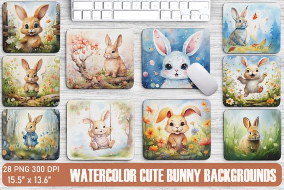 Watercolor Cute Bunny Backgrounds Graphics