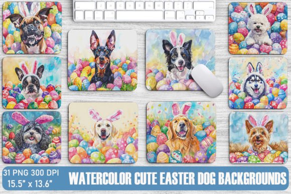 Watercolor Cute Easter Dog Backgrounds Graphics