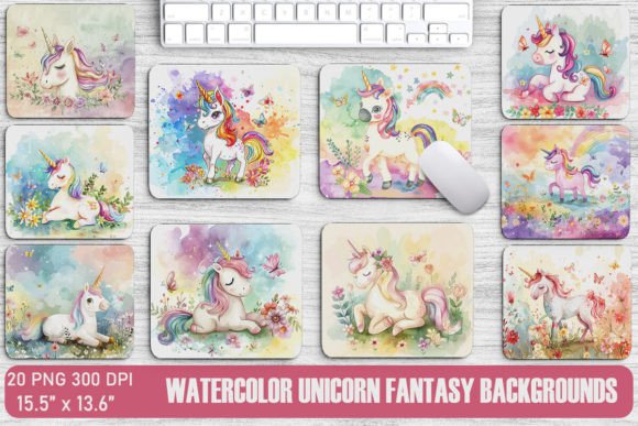 Watercolor Unicorn Fantasy Backgrounds Graphics