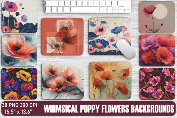 Whimsical Poppy Flowers Backgrounds Graphics